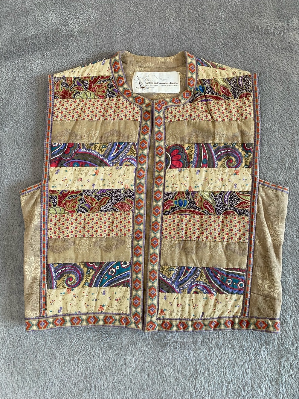 Vtg 80's Suttles & Seawinds Beige Patchwork Paisley Quilted Vest S Cottagecore